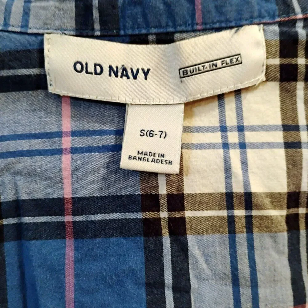 Old Navy Blue White Plaid Long Sleeve Button Down Shirt Size S